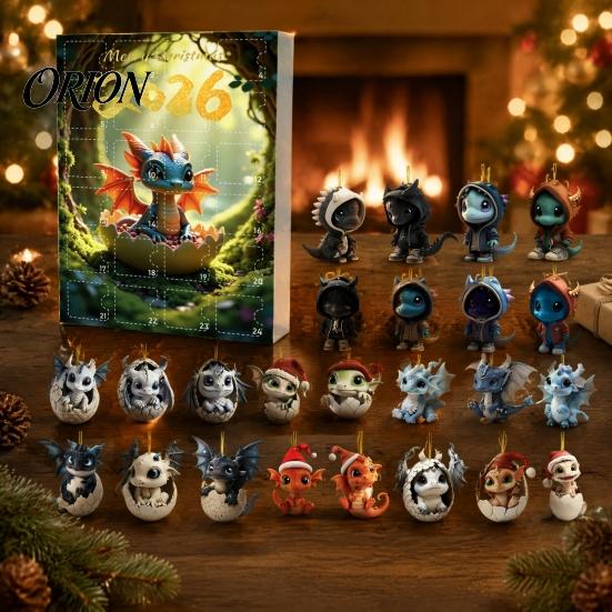 Exquisite Christmas Gift Box Dragon Advent Calendars 2026, 24 Days Countdown Calendar with Acrylic Hanging Ornaments Ornaments, Collectible