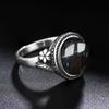 S Silver Ring for Women Oval Round Natural Black Agate Ring Gift Sun Shaped Retro Luxury Fine
