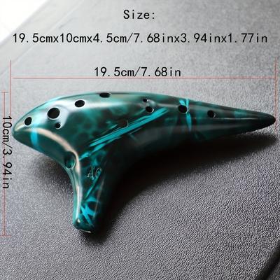 12-Hole Ceramic Ocarina Flute In Alto C - Reddish-Brown Glossy Finish with Musical Notes, Star-Shaped Mouthpiece, Perfect for Festive Occasions