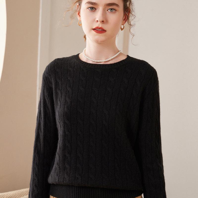 Women's Autumn/Winter Luxurious Loose Cable Knit 100% Cashmere Pullover Sweater