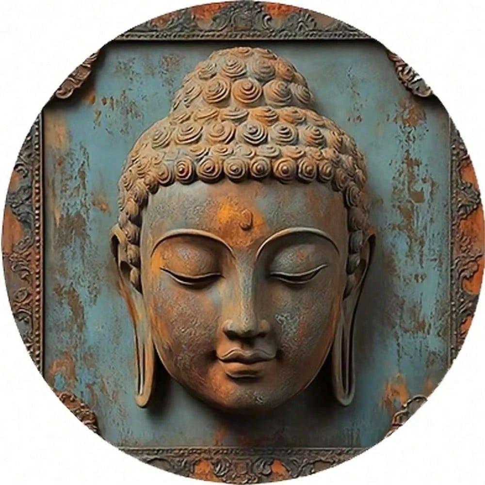 Metal Wall Art Decor, Round Vintage Buddha Poster for Living Room