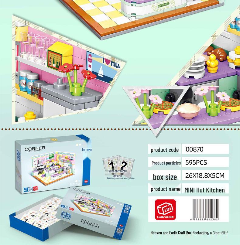 Zhegao Mini House Street View Kitchen Blocks: Creative Educational Toys Compatible with Lego for Girls.