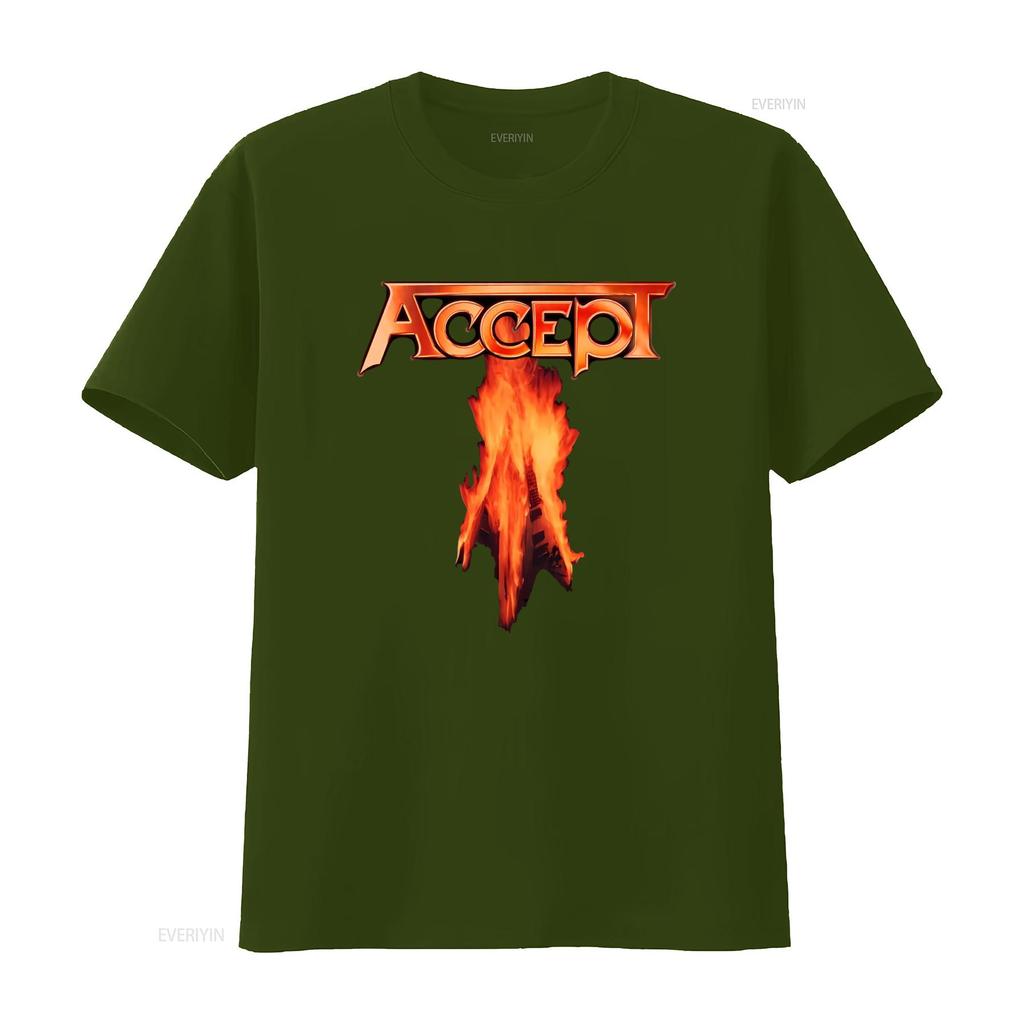 Accetta Flying V Maglietta Ufficiale Design Fiamma da Uomo Merchandising Band Rock vintage Lavata uomo Comoda Traspirante