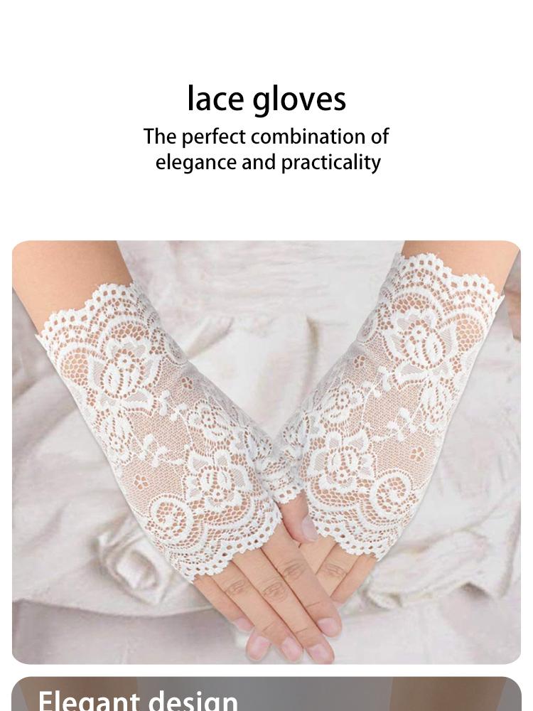 Ladies Short Lace Half Finger Lace Sunscreen Gloves Open Finger Ceremony Wedding Decoration