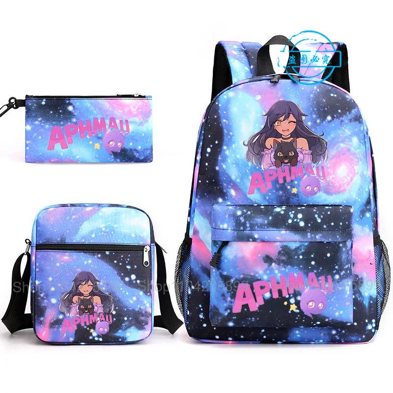 Aphmau Rugzak Student Mochila Schooltas Etui Schoudertas 3-delige Set Mode Meisjes Jongens Spel Cartoon Schooltas Cadeau 16 inches