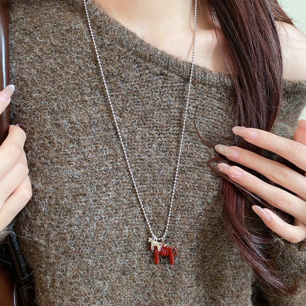 Plated Beads Chain Chokers Funny Zodiac Animal Necklaces Horse Pendant Necklaces Jewelry Gift