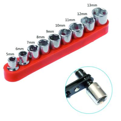 9-teiliger 5-13-mm-Sechskanthülsenkopf Xiaofei 6,35-mm-Vierkantkopf-Umwandlungskopf Elektrowerkzeug-Zubehörsatz