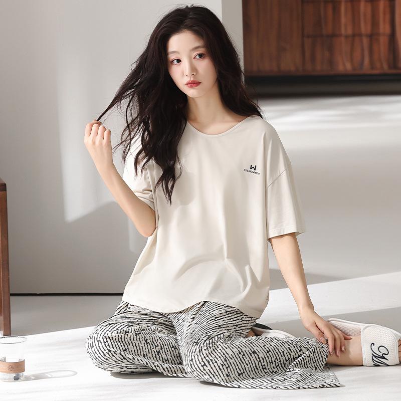 Modal pajamas women's summer short-sleeved trousers high-end casual can be worn outside cool ice silk loungewear thin suit