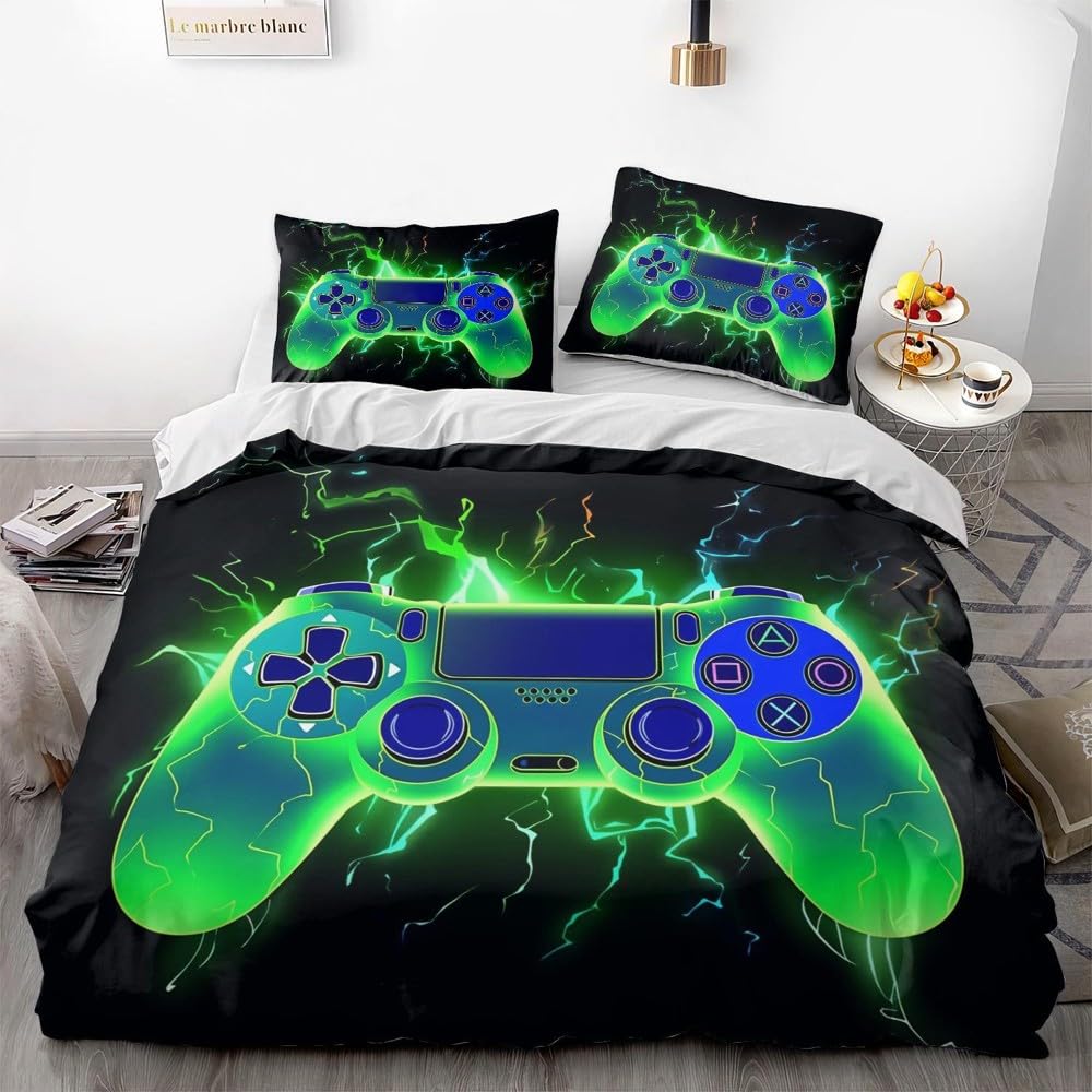Kids Boys Gamer Bedding Set King Queen Pink Purple Gamer Duvet Cover Modern Gaming Polyester Comforter Cover Game Quilt Cover