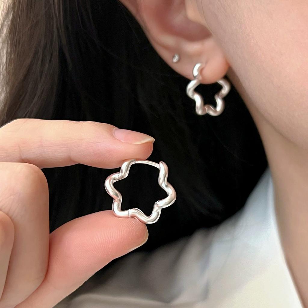 925 Silver Geometry Stud Earrings For Women Frosted Versatile Jewelry Gift Office Party Wear