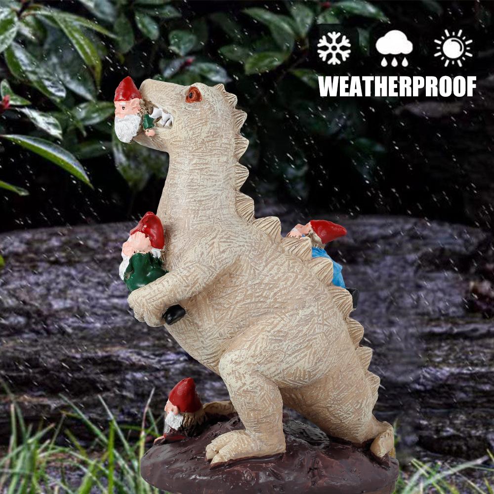 Garden Dinosaur Sculpture Outdoor Dinosaur Eating Gnome Statue Resin Figurine Art Decor for Indoor Outdoor Home Decoration