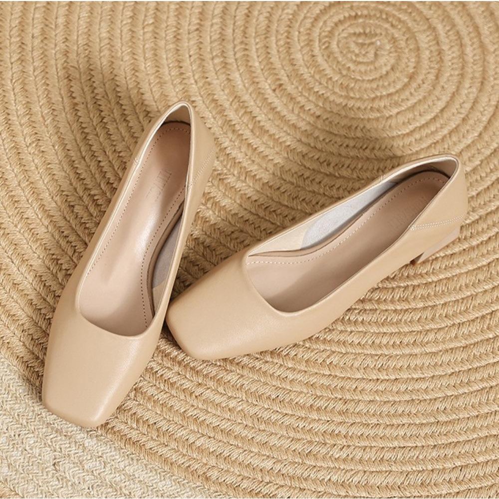 Leather Pumps Women's 2025 New Spring Professional Commuting Thick Heel Medium Heel Square Head Shallow Mouth Work Women's Shoes