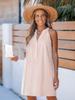 European and American fashion skirts, fresh stripes, contrasting colors, loose waist and thin V-neck button sleeveless dress