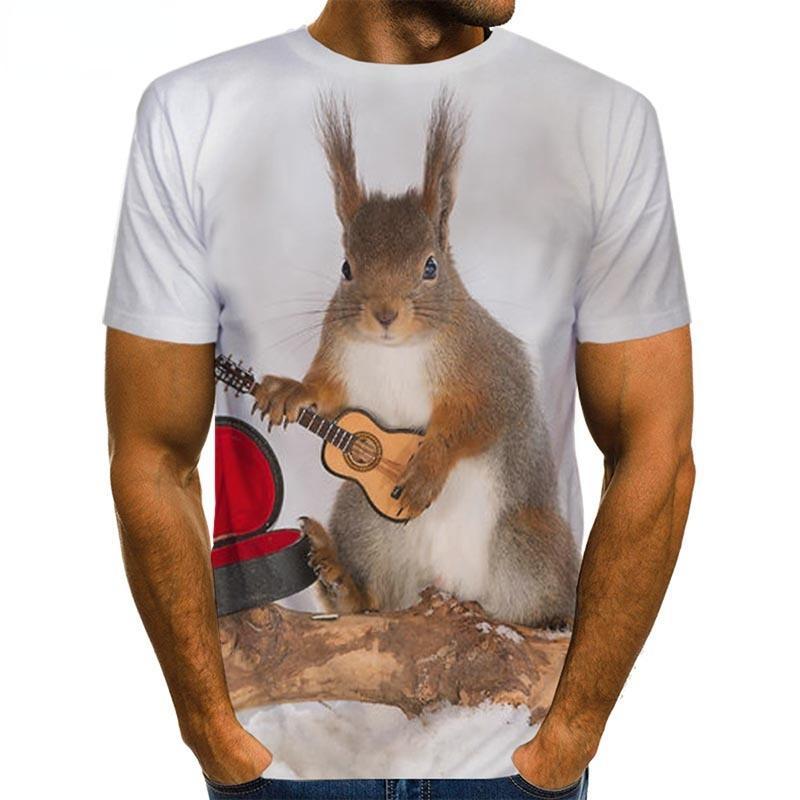 Cute Squirrel Graphics T Shirts Summer Fashion Short Sleeve 3D Lovely Animals Printed Mens