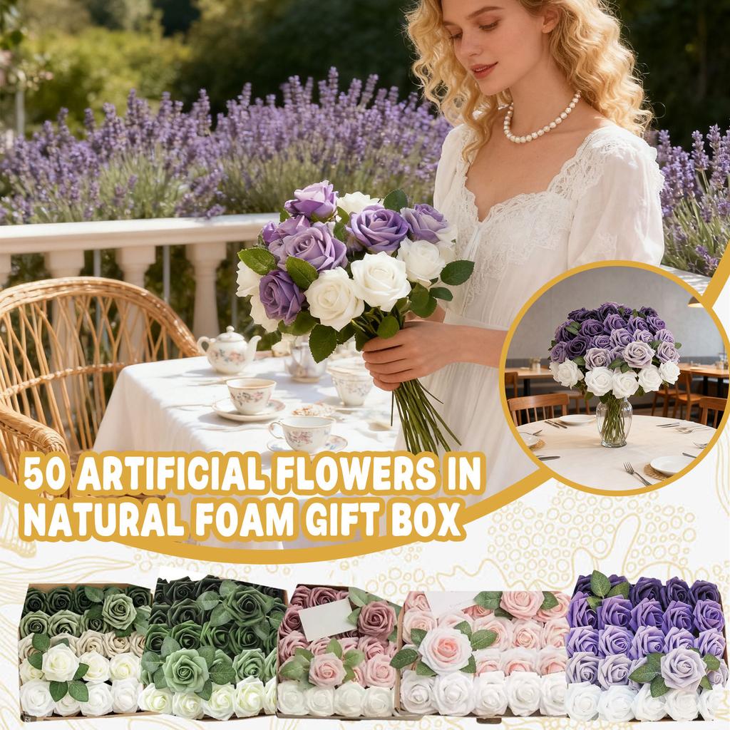 50 Stück Künstliche Blumen Falsche Schaumrose mit Stiel für DIY Hochzeitsstrauß Mittelstücke Arrangements Hochzeitsfeier Dekor