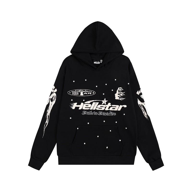 25SS American High Street Trend HELL Printed Fleece Hoodie Sweatpants Set Unisex Women Casual Sportswear