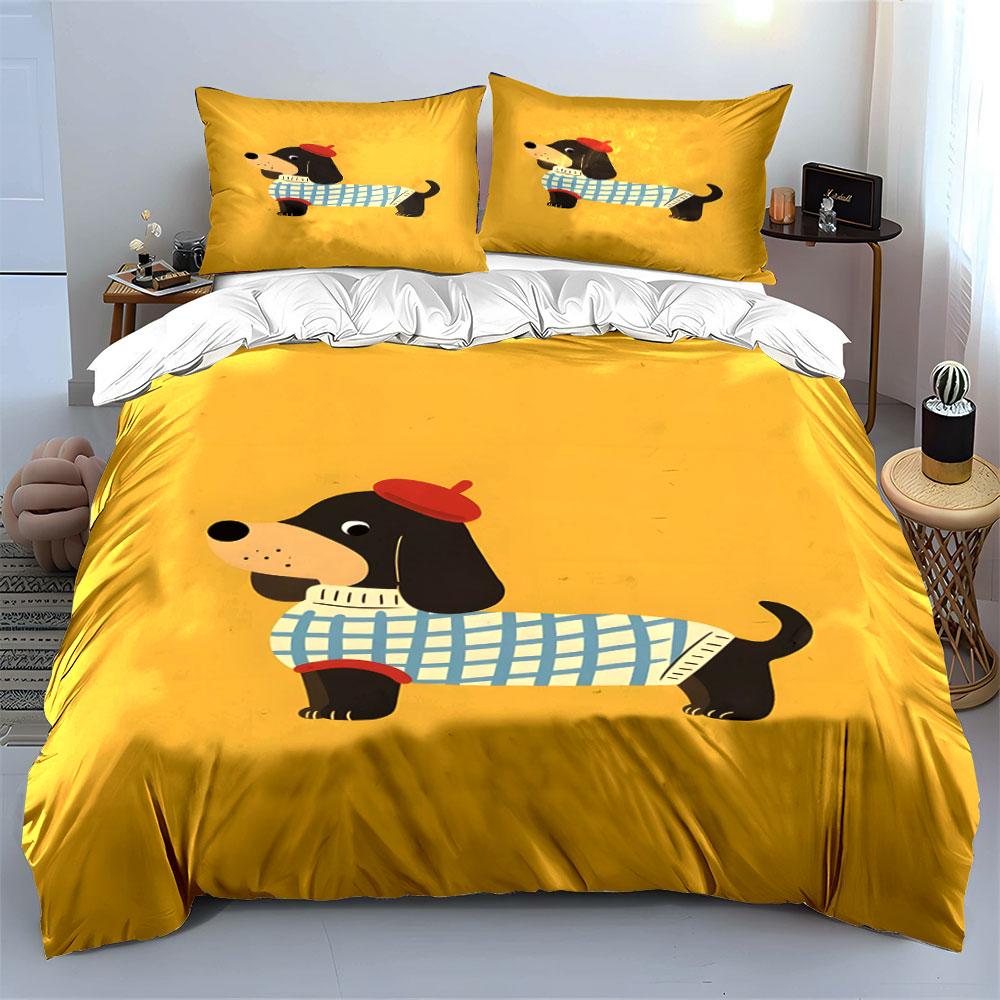 Cartoon Dog Decor Set Soft Skin-Friendly Bedding Set Includes 1 Duvet Cover And 2 Pillowcase, Gift