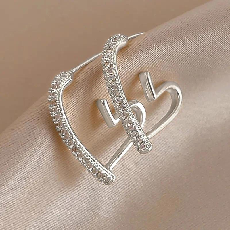 

Huitan Modern Fashion Love Earrings for Women Gold Color/Copper Color Statement Heart Earrings Sparkling CZ Statement Zircon