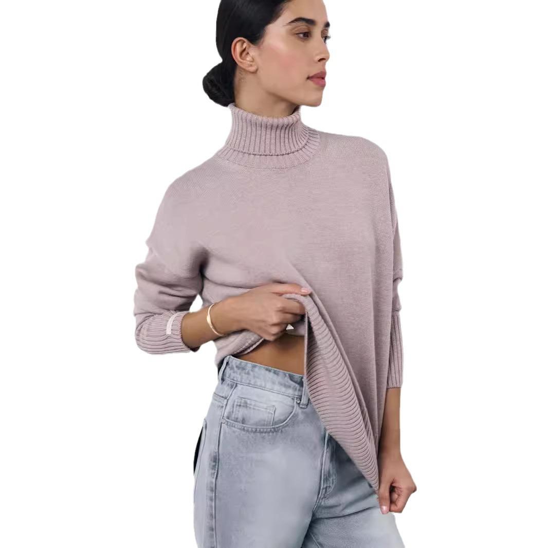 

Женский осенне-зимний свободный вязаный свитер с высоким воротом L светло-фиолетовый