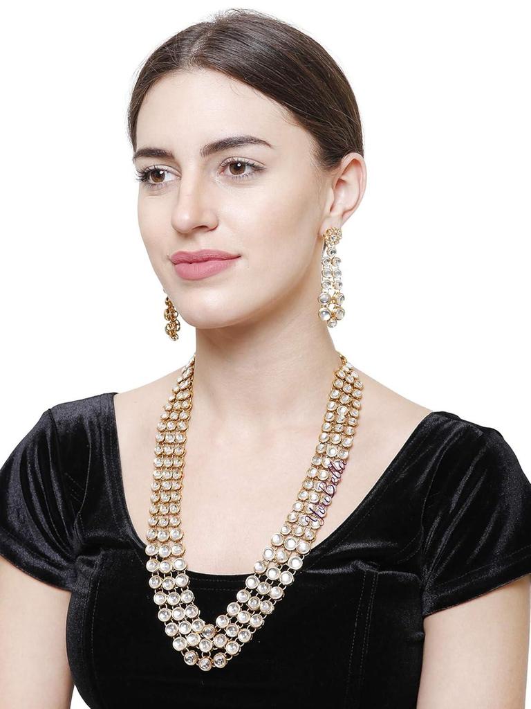Fashion Jewellery Gold Plated Kundan Traditional Necklace for Women Party Wear & Wedding Wear Jewellery Set