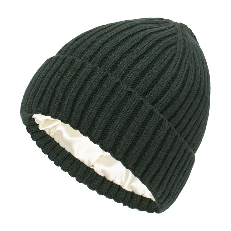 Winter Silk Satin Lined Beanie Hats Women Men Unisex Thick Chunky Cap Striped Warm Soft High Quality Cashmere Knitted Beanie Hat