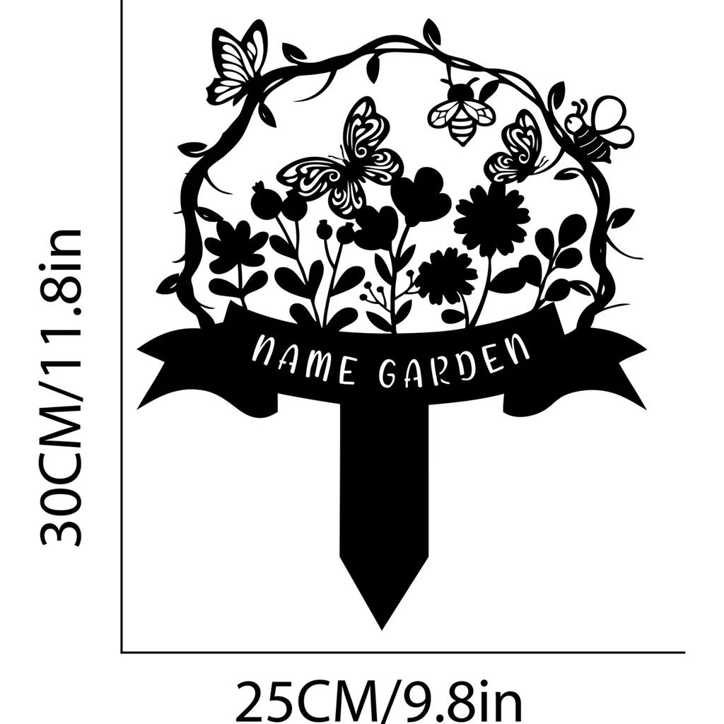 Metal Garden Sign Flower Yard Art with Stakes Outdoor Decor Housewarming Gift