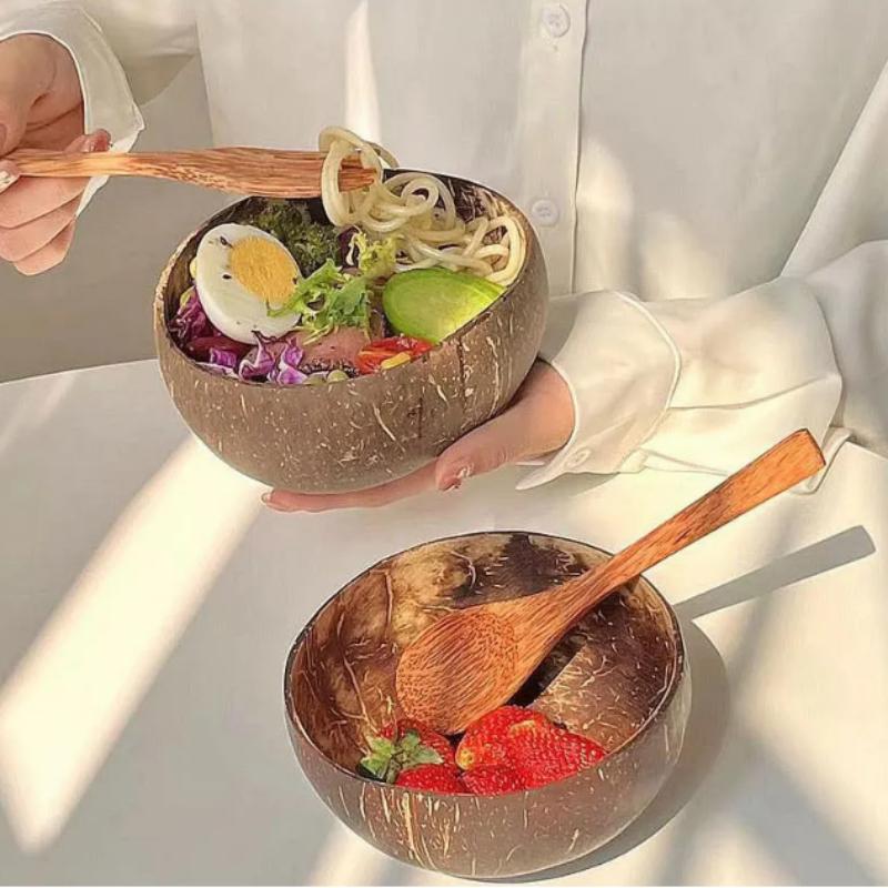 Coconut Shell Bowls - Natural Creative Vietnamese Old Coconut Shell Spoons