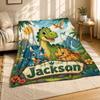 Jackson Dinosaur Coral Fleece Blanket Personalized Dino Name Decor