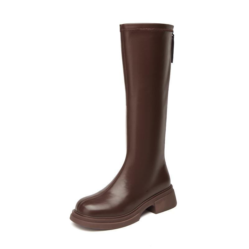 New elastic thin boots fashionable thick-soled knight boots rear zipper long boots slim high boots