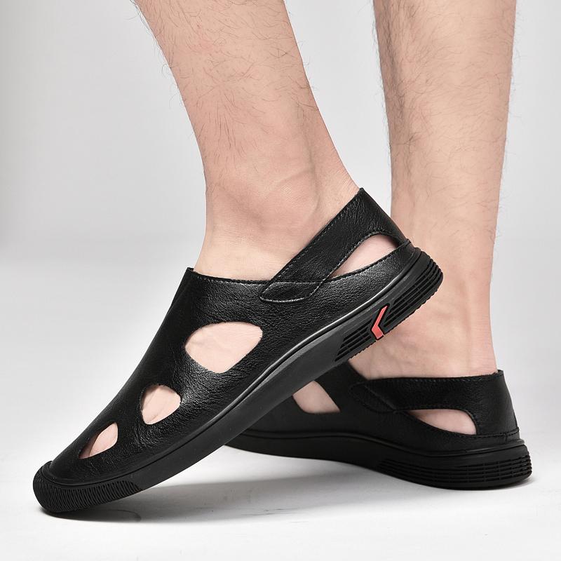 Fashion Handmade Leather Summer New Flats Business Sandals for Man Fashion Mens Hollow Out Casual Shoes Comfortable Breathable Slippers