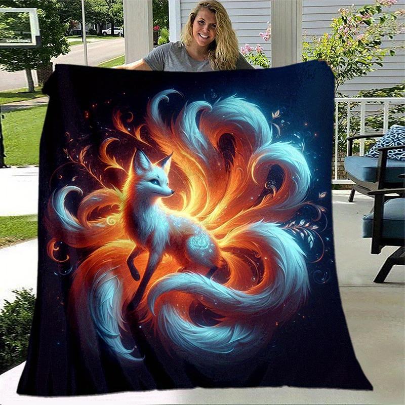 1pc Fox Printing Lightweight Flannel Blanket, Comfortable and Warm Blanket, for Camping Sofa Bed and Couch Office, Gift