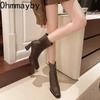 Autumn Elastic Slim Women Ankle Boots Thick High Heels Ladies Shoes Fashion Pointed Toe Comfortable Short Botas De Mujer