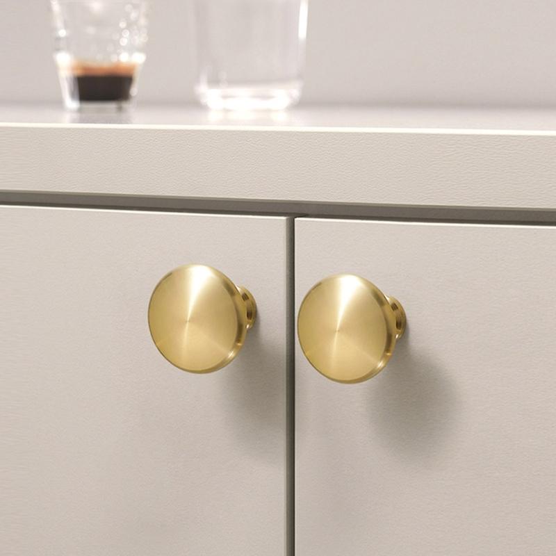Pack of 8 Brushed Brass Cabinet Knob Gold Round Handles with Installation Tool for Kitchen Wardrobe Dresser & Cupboard