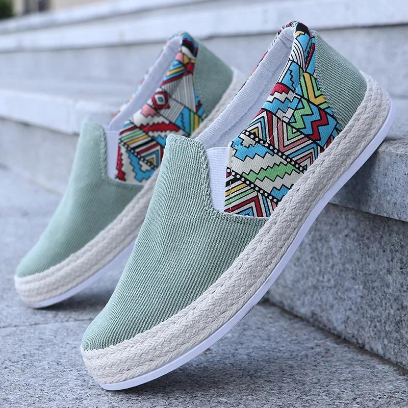 Fashion Autumn men's casual shoes, light blue summer shallow mouth fisherman's shoes, canvas board shoes, ethnic style board shoes