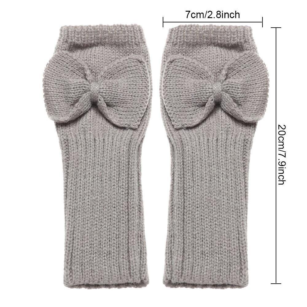 Thick Warm Bowknot Knitted Gloves Soft Half Finger Gloves Cute Arm Warmers  Women Girls