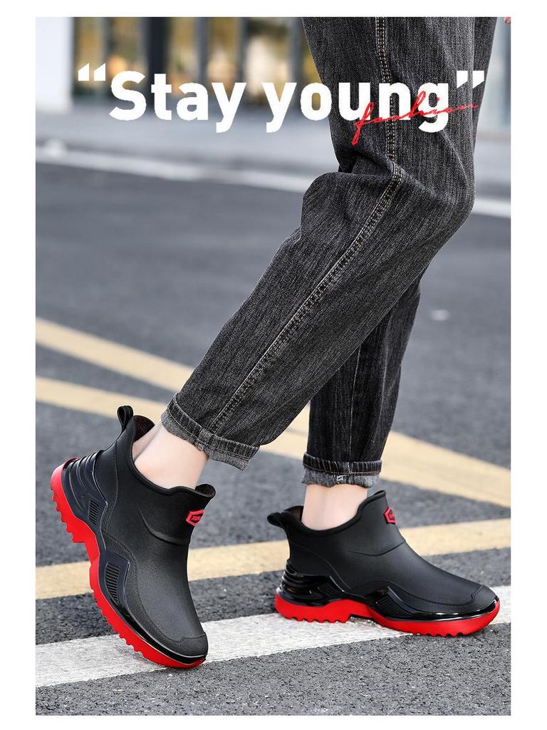 Trendy Men's Waterproof Rubber Rain Boots - Non-slip, Thickened, Sports Style  