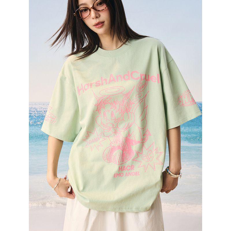 HACR Kids Harshandcruel2025 Summer Children's Fun Hand Painted Emo Angel Street Graffiti Loose Short Sleeve T-shirt