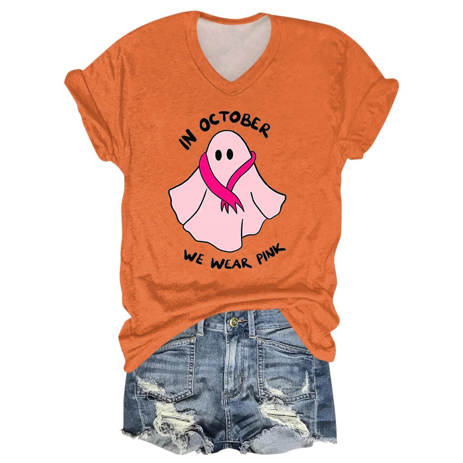 

Женская повседневная футболка с короткими рукавами и V-образным вырезом на тему Хэллоуина S оранжевый