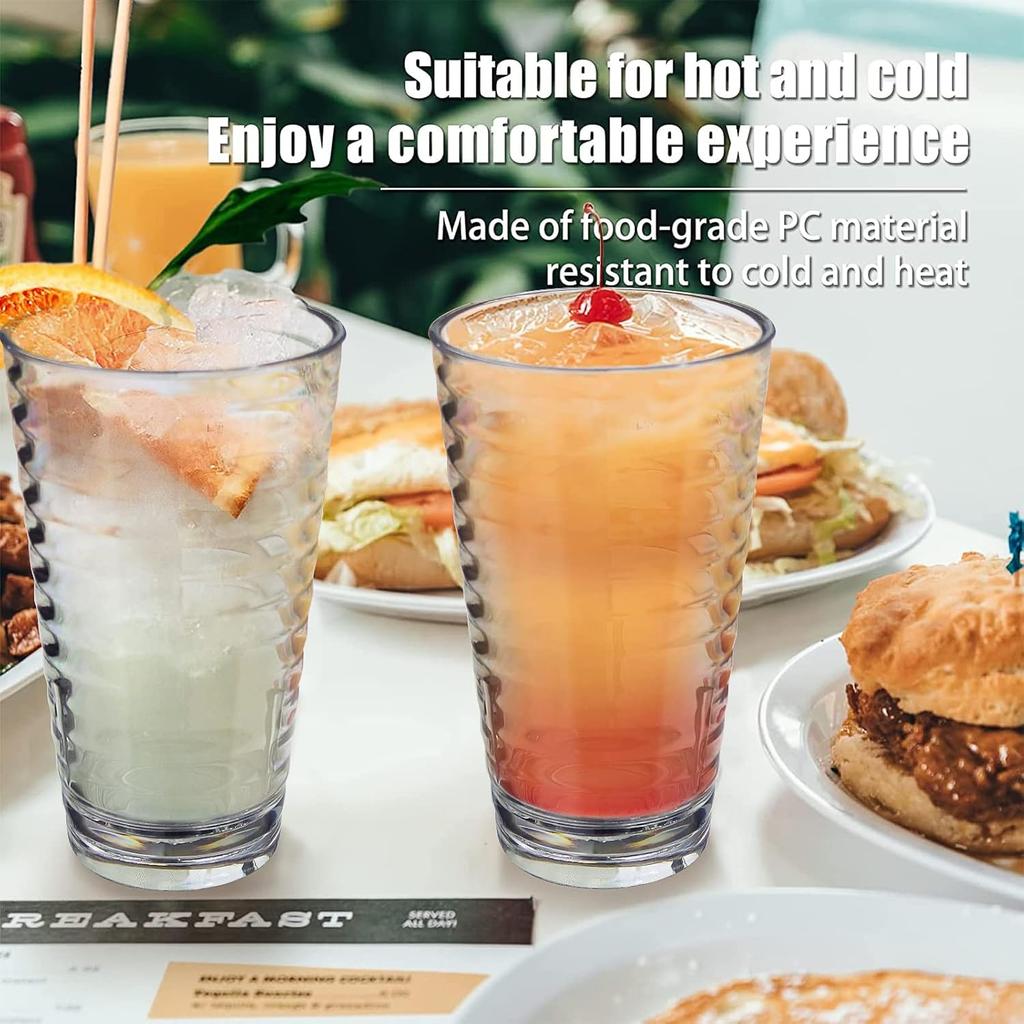 Plastic Tumblers Cups, [UNBREAKABLE Acrylic] Plastic Water Tumbler Drinking Glasses, 13-Ounce Set of 4, Shatter-Proof, Dishwasher Safe, BPA Free,