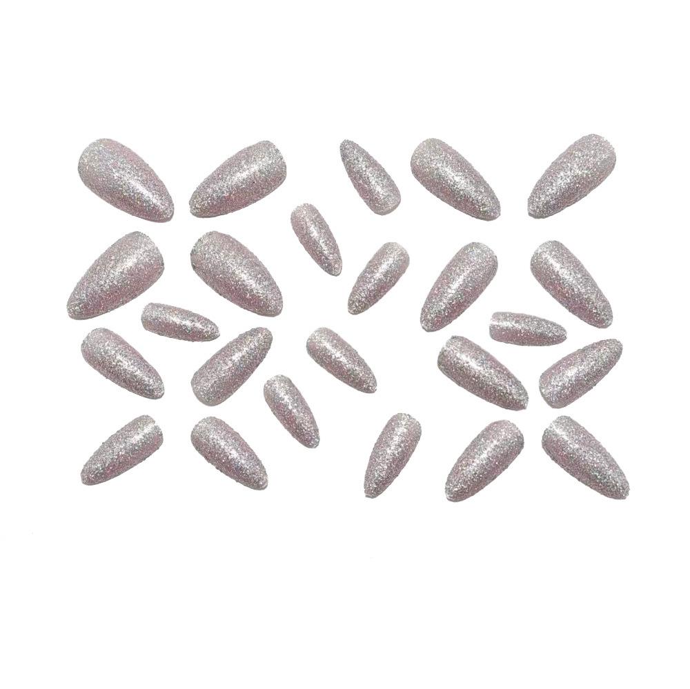Silver Flash Water Drop Shape Whitening Nail Tips – Perfect for Daily Wear