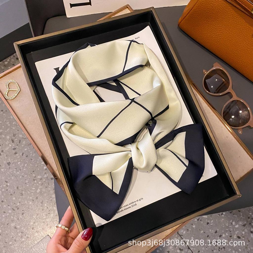 Long Silk Scarf Women's New Small Silk Scarf Printing Simulation Silk Tied Bag Streamer Explosion Sweet Little Scarf