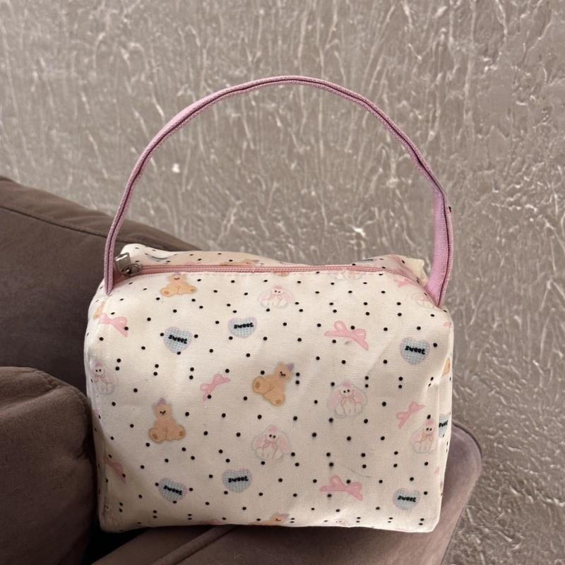 Bear Tote Bag Large Capacity Makeup Organizer Women Canvas Cosmetic Bag for School Work Travel