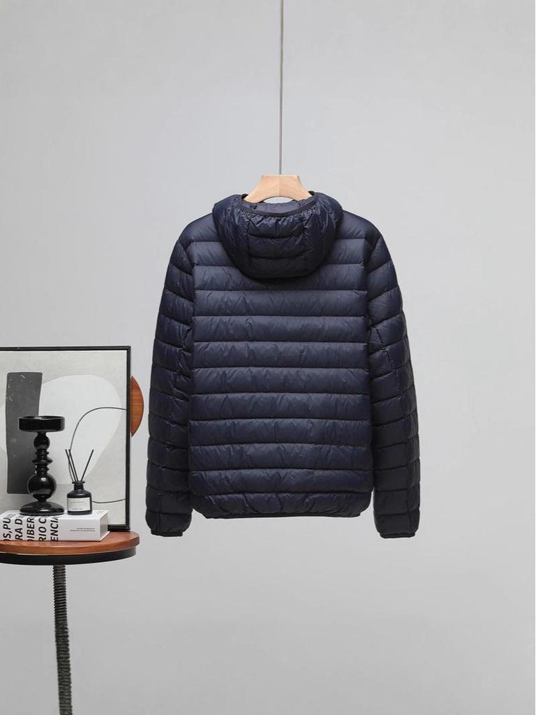 Men's Plus Size Lightweight Hooded Down Jacket - 90% Down, Ultra-Thin, Casual Winter Wear for Middle-Aged and Elderly, Suitable for 200 lbs