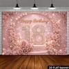2D flache Farbe Blumenfeld 18. Geburtstag Hintergrundstoff mit glitzernden Diamanten und Zahlen 18 und Rosentorten-Elementen