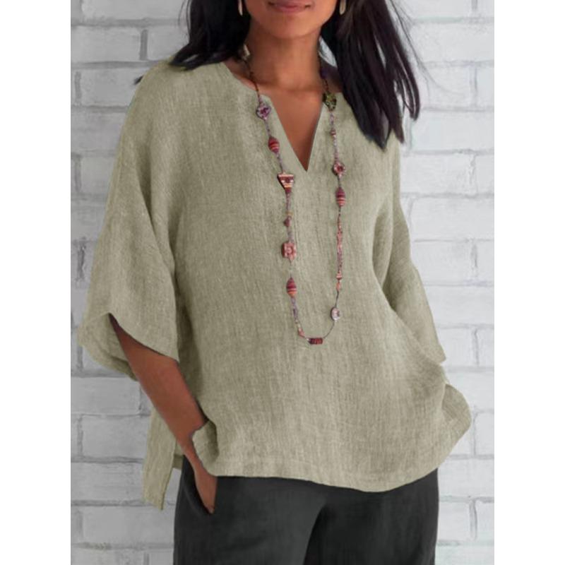 DICFY Women's Fashion Casual V-Neck 3/4 Sleeves Blouses & Shirts