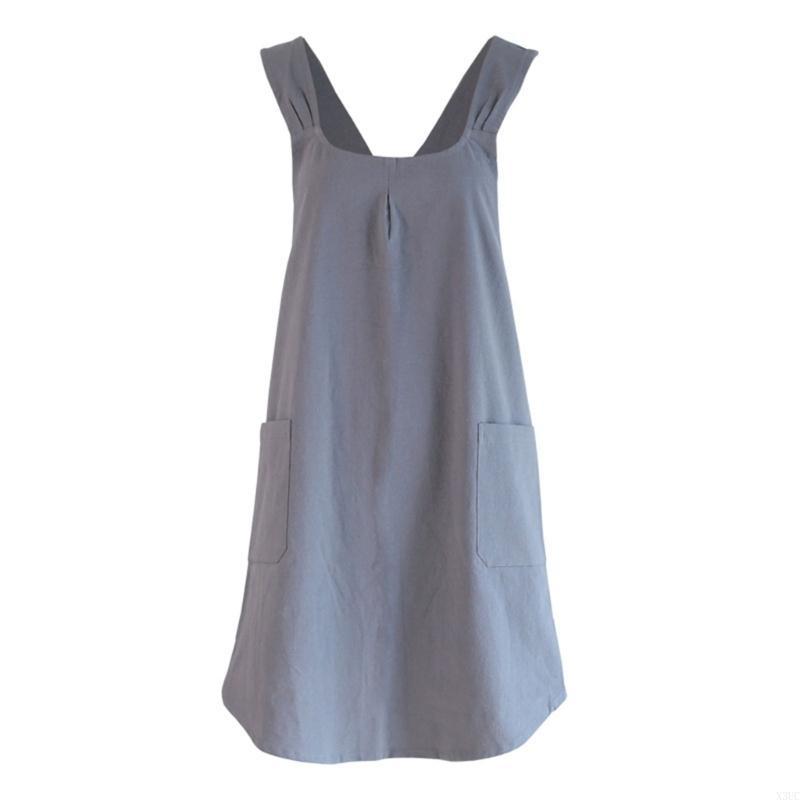 

Comfortable and Practical Cotton Apron Cotton Linen Back Apron Japanese Kitchen Work wear for Various Tasks X3UC