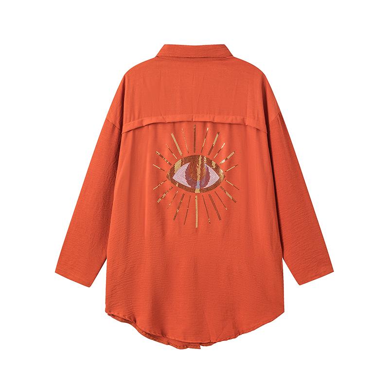 European and American Women's Plus Size Turn-Down Collar Casual Long-Sleeve Shirt for Autumn and Winter.