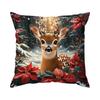 Home Decor Deer With Poinsettia And Holiday Lights Pattern Cushion Covers For Sofa Bedroom Car Pillow Covers