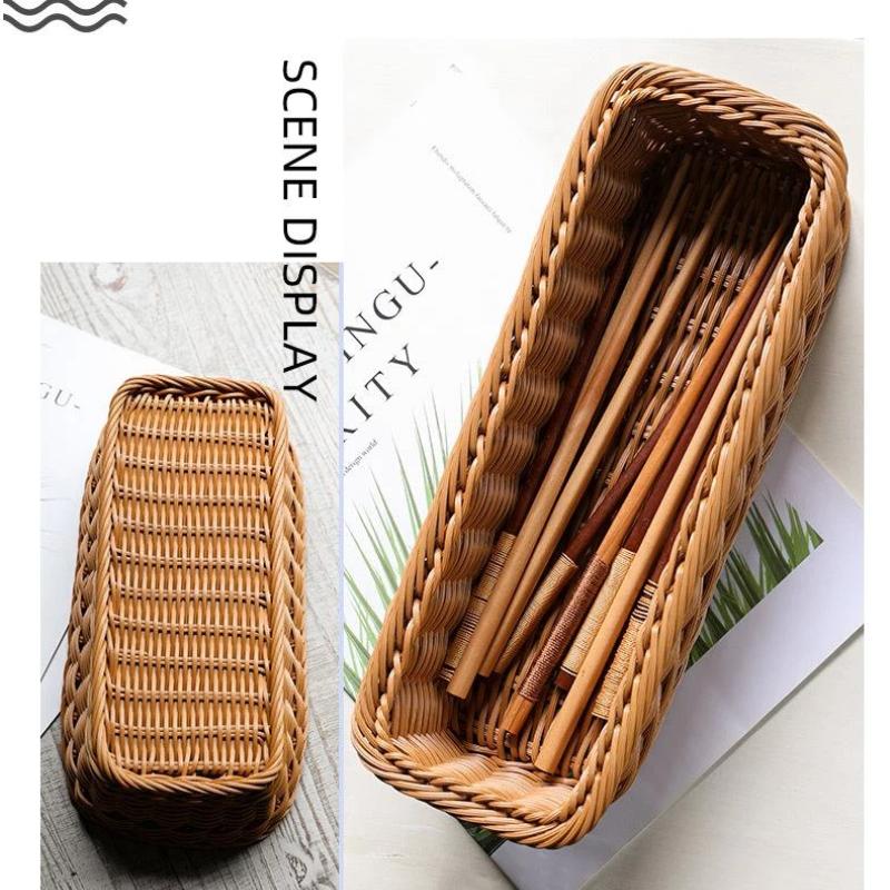 Imitation Rattan Storage Baskets Waterproof Woven For Kitchen Bathroom Desktop Snack Organizer
