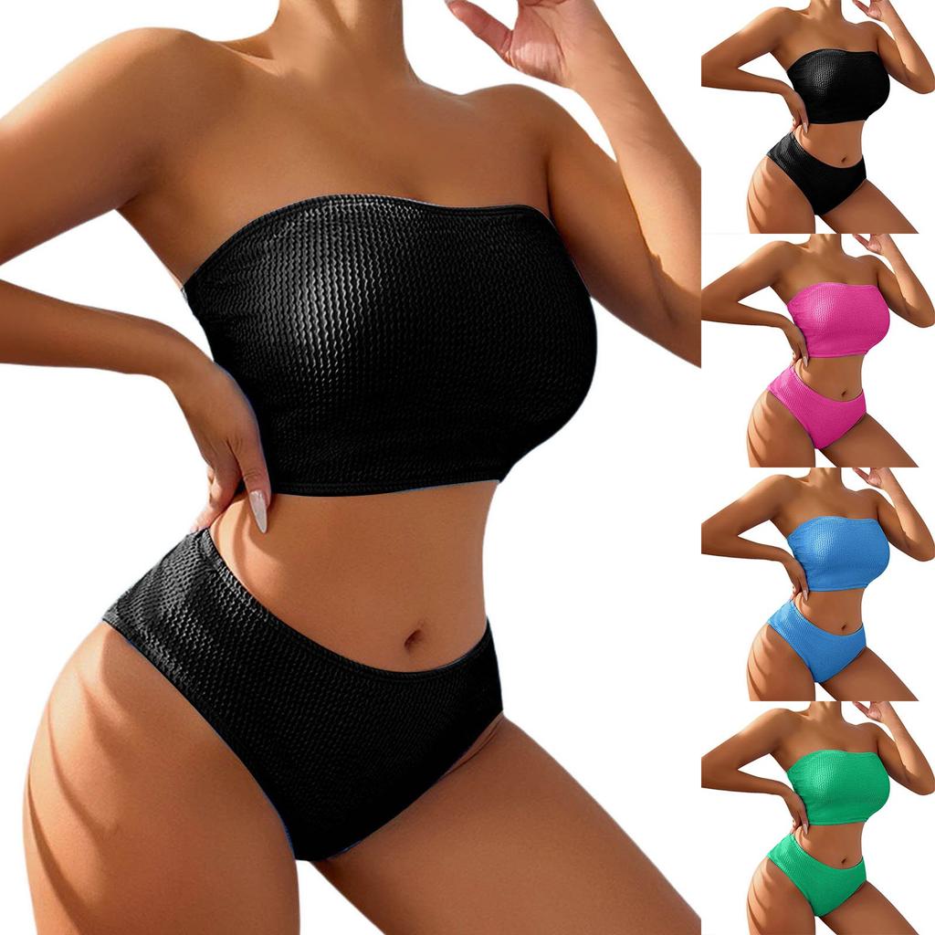 Fashion Bikini Set Swimwear Women High Waist Swimsuit Bikini Set Bathing Suits Brazilian Bikinis Set Brief Tube Bra Set 2025